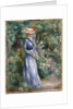 Woman in a Blue Dress Standing in the Garden at Saint-Cloud by Pierre-Auguste Renoir