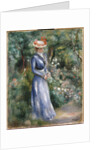 Woman in a Blue Dress Standing in the Garden at Saint-Cloud by Pierre-Auguste Renoir