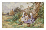 Children Reading Beside a Country Lane by Myles Birket Foster