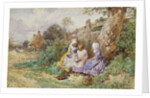 Children Reading Beside a Country Lane by Myles Birket Foster