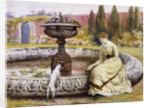A Lady and a Dog Beside an Ornamental Pool by George Goodwin Kilburne