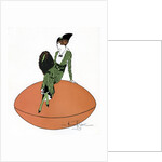 Vintage Illustration of Flapper Sitting on Giant Football by Anonymous
