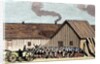 Mennonite religious service outside the hut by Anonymous