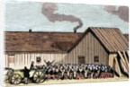 Mennonite religious service outside the hut by Anonymous
