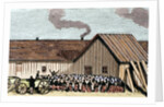 Mennonite religious service outside the hut by Anonymous