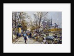 The Rive Gauche, Paris with Notre Dame Beyond by Eugene Galien-Laloue