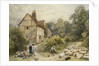 Fowl House Farm, Witley, with Children, a Shepherd and a Flock of Sheep Nearby by Myles Birket Foster