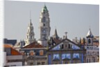 The church of St. Anthony of Congregados with blue and white azulejos tiles on the wall. The clock by Anonymous