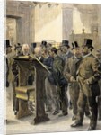 London Stock Exchange. Shipowners and merchants consulting the Lloyd's Loss Book by Anonymous