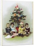 Four children sitting in front of Christmas Tree by Anonymous