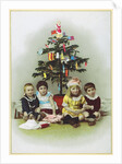 Four children sitting in front of Christmas Tree by Anonymous