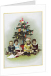 Four children sitting in front of Christmas Tree by Anonymous