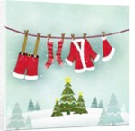 Illustration of santa clothes hanging outside by Anonymous