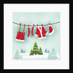 Illustration of santa clothes hanging outside by Anonymous