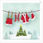 Illustration of santa clothes hanging outside by Anonymous