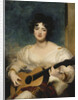 Portrait of Lady Wallscourt, Seated half length, Wearing a White Dress, and a Striped Scarf Across Her Knees, Playing a Guitar by Sir Thomas Lawrence