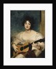 Portrait of Lady Wallscourt, Seated half length, Wearing a White Dress, and a Striped Scarf Across Her Knees, Playing a Guitar by Sir Thomas Lawrence