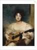 Portrait of Lady Wallscourt, Seated half length, Wearing a White Dress, and a Striped Scarf Across Her Knees, Playing a Guitar by Sir Thomas Lawrence