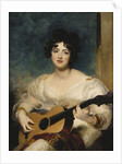 Portrait of Lady Wallscourt, Seated half length, Wearing a White Dress, and a Striped Scarf Across Her Knees, Playing a Guitar by Sir Thomas Lawrence