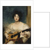 Portrait of Lady Wallscourt, Seated half length, Wearing a White Dress, and a Striped Scarf Across Her Knees, Playing a Guitar by Sir Thomas Lawrence