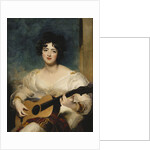 Portrait of Lady Wallscourt, Seated half length, Wearing a White Dress, and a Striped Scarf Across Her Knees, Playing a Guitar by Sir Thomas Lawrence