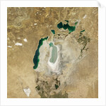 Satellite view of the Aral Sea in 2008, with the 1960 shoreline super-imposed by Anonymous
