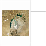Satellite view of the Aral Sea in 2008, with the 1960 shoreline super-imposed by Anonymous