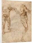 Two Nude Studies of a Man Storming Forward and Another Turning to the Right (verso) by Michelangelo