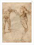 Two Nude Studies of a Man Storming Forward and Another Turning to the Right (verso) by Michelangelo