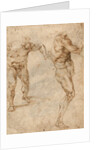 Two Nude Studies of a Man Storming Forward and Another Turning to the Right (verso) by Michelangelo