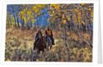 Cowgirl and cowboy riding together by Anonymous