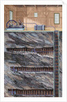 Mining. Coal mine with several floors. Colored engraving by Anonymous