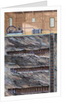 Mining. Coal mine with several floors. Colored engraving by Anonymous