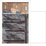 Mining. Coal mine with several floors. Colored engraving by Anonymous