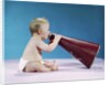 1960s Profile Of Seated Baby Shouting Yelling Speaking Into Big Megaphone by Anonymous