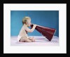 1960s Profile Of Seated Baby Shouting Yelling Speaking Into Big Megaphone by Anonymous
