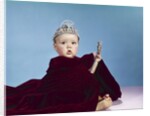 1960s Baby Dressed As Royal Queen Velvet Robe Cloak Cape Rhinestone Tiara Crown And Scepter Wand by Anonymous