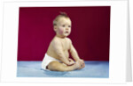 1960s Baby In Diaper Sitting Up Unsupported Red Background by Anonymous