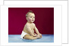 1960s Baby In Diaper Sitting Up Unsupported Red Background by Anonymous