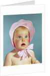 1960s Very Cute Blond Blue Eyed Baby Wearing Red White Checked Bonnet Tied In Bow At Chin by Anonymous