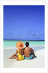 1990s Man And Woman Sitting On The Beach Facing The Water Mopion Island, Grenadines, West Indies by Anonymous