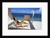 1990s Woman Wearing Black And Gold Bathing Suit Sunbathing On Patio In Deck Chair by Anonymous