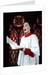 1950s Woman Singing Choir Robe Stained Glass Background by Anonymous