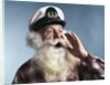 1960s Senior Man Full White Beard Wear Ship Captains Hat Shouting With Hand Cupped To Mouth by Anonymous