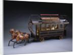 A magnificent early French hand painted tinplate horse drawn open double decker tram, with destination boards by Anonymous