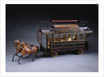 A magnificent early French hand painted tinplate horse drawn open double decker tram, with destination boards by Anonymous