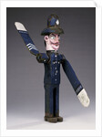 A polychrome wood and metal whirligig modelled as a police sergeant by Anonymous
