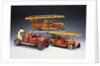 A Tipp and Company tinplate keywind overhead ladder fire engine with a Bing heavy tinplate fire pumper and a Gunthermann tinplate windup fire ladder truck by Anonymous
