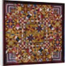 A crazy quilt pattern coverlet by Anonymous