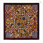 A crazy quilt pattern coverlet by Anonymous